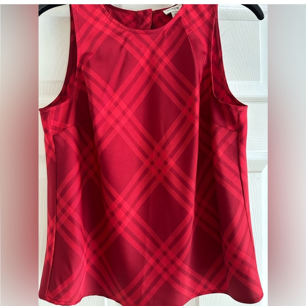 J.Crew Red Plaid Silky Tank | Modern Graphic Print XS - Picture 4 of 8